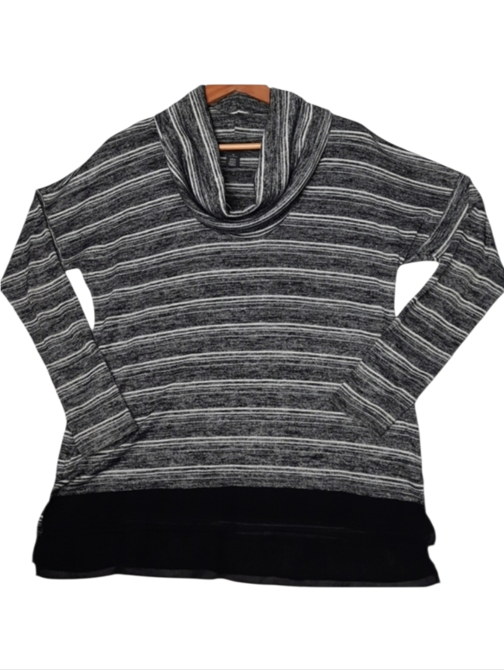 WHBM Stripe Cowl Chiffon Hem Tunic Sweater SZ M